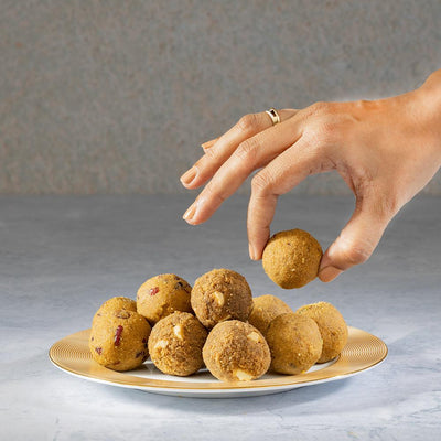 Assorted Guilt-Free Laddoo - Besan Pistachio, Coconut Cashew, Moongdal Cranberry (250g)