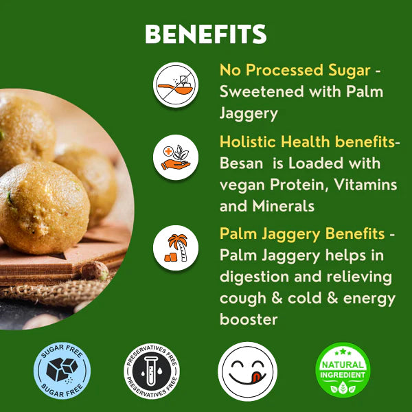 Besan Pistachio Pure Desi Ghee Laddoo Sweetened with Palm Jaggery
