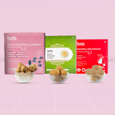 Best Seller Combo - Healthy Heartbeat Laddoo, Gond Cranberry Laddoo & Besan Pistachio Laddoo (750 GM)